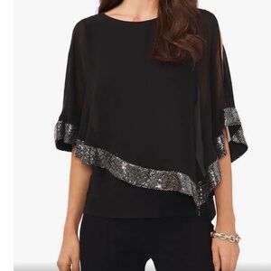 NWOT MSK Black Scoop Neck Split Shoulder Top, with Sequin Trim